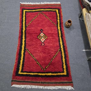 Handwoven Red Anatolian Tulu Rug, Abstract Folk Art 3x5