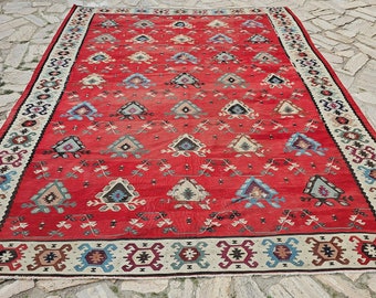 Kilim antiguo tejido a mano, alfombra Şarköy de Tracia occidental, alfombra Pirot de los Balcanes, alfombra Kilim del monasterio tradicional de los Balcanes!3429