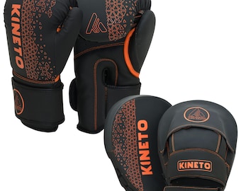 KINETO Boxing Gloves & Focus Mitts Set: Faux Leather MMA Training