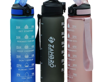 Motivational 1L Water Bottle with Time Marker & Straw
