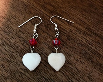 White Heart Earrings