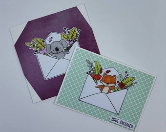 Hugs Enclosed Card | Koala Card | Fox Card | Birthday Card | Thinking of You Card | Get Well Soon Card | Friendship Card | Goodluck Card