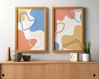 OUTLINE: PASTEL DUO - Abstract Prints | Digital Download - Midcentury Modern - Geometric - Abstract Shapes - Modern Art - Digital File