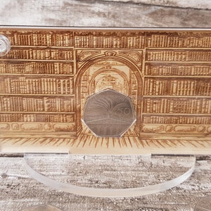 Library book UK 50p display case 50 pence holder 150th anniversary of British Public Libraries