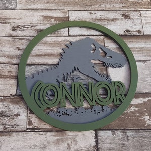 Personalised dinosaur T-rex childrens door/wall sign