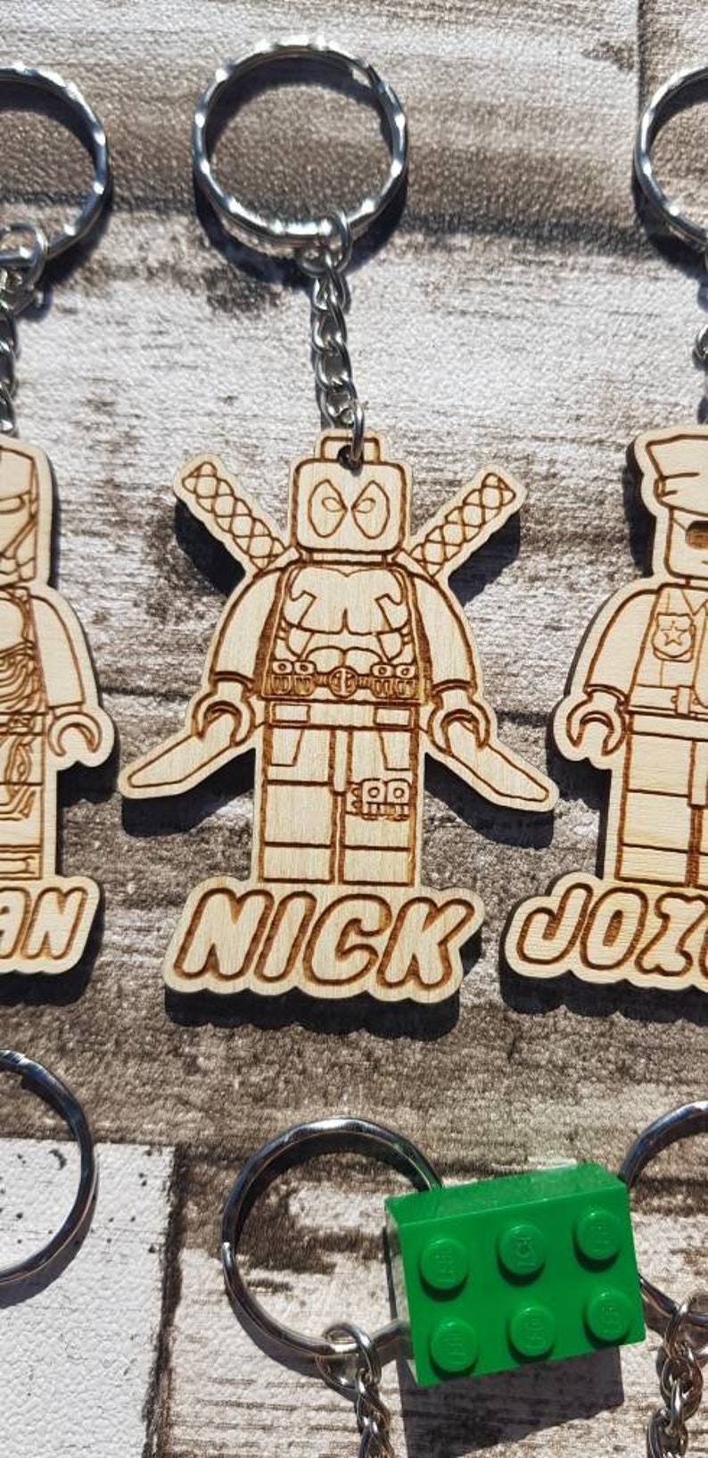 Personalised lego character keyrings Etsy