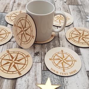 wooden compass travel coasters  personalised or standard