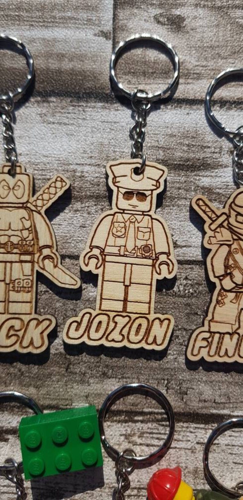 Personalised lego character keyrings | Etsy