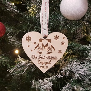 Penguin heart personalised Christmas tree decoration