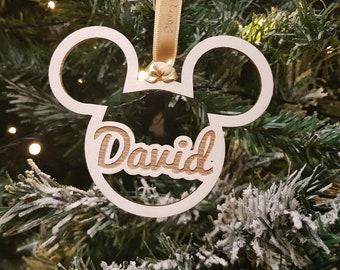 Mickey /& Minnie First Christmas together Tree Decoration Bauble Disney Any Names