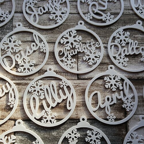Personalised Acrylic Christmas Tree Name Snowflake Decoration Etsy