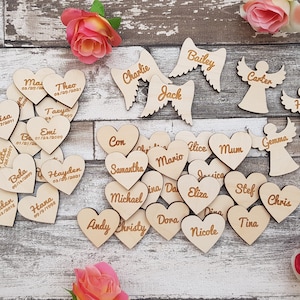 Cuori in legno incisi / impronte di zampe / foglie / angeli / ali personalizzati