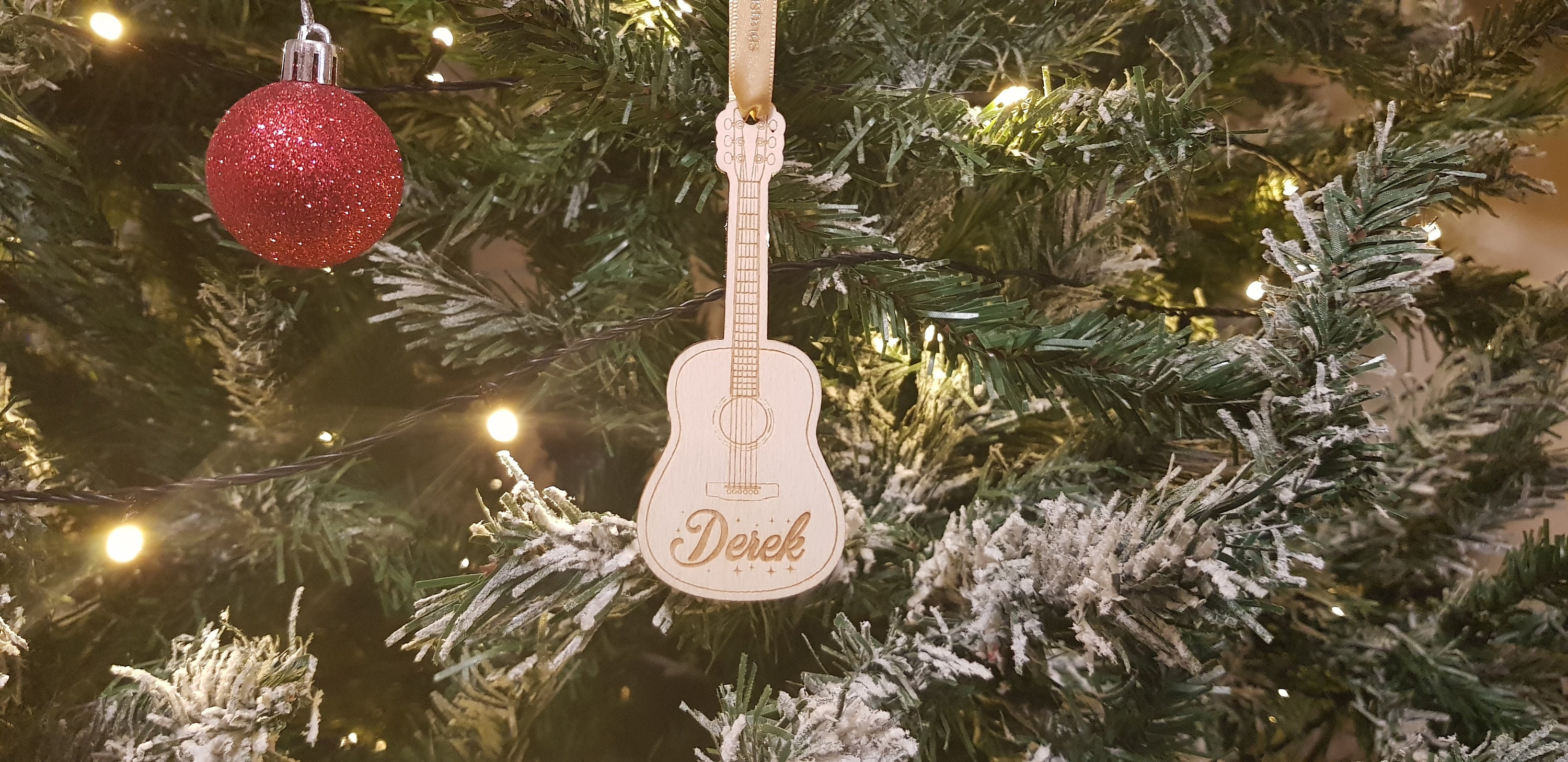 Guitar Shaped Personalised Christmas Tree Decoration Acoustic Etsy UK