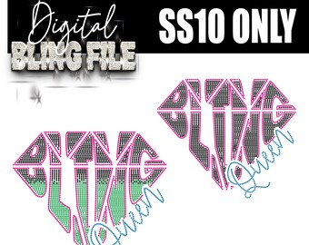 Bling Queen Diamond | Digital Rhinestone Template | ss10 hotfix rhinestones | SVG file for Cricut, Cameo and others