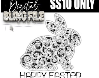 Happy Easter Bunny Rabbit Bling | Digital Rhinestone Template | ss10 hotfix rhinestones  design | SVG file for Cricut, Cameo and others