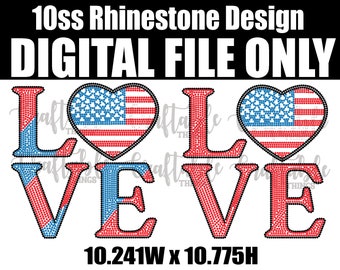 Love America Flag Bling | Digital Rhinestone Template | ss10 hotfix rhinestones  design | SVG file for Cricut, Cameo and others