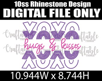 Hugs and Kisses XOXO Valentines - Bling | Digital Rhinestone Template | ss10 hotfix rhinestones | SVG file for Cricut, Cameo and others