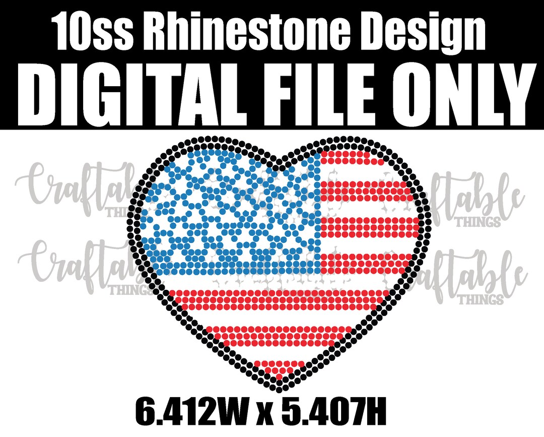 Heart America Flag Bling | Digital Rhinestone Template | Ss10 Hotfix ...