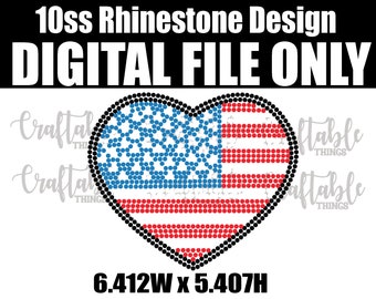 Heart America Flag Bling | Digital Rhinestone Template | ss10 hotfix rhinestones  design | SVG file for Cricut, Cameo and others