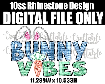 Bunny Vibes Bling | Digital Rhinestone Template | ss10 hotfix rhinestones  design | SVG file for Cricut, Cameo and others