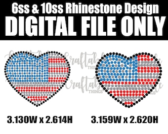 Heart America Flag Bling Sized for Hats and Decals | Digital Template | ss6 & ss10 hotfix rhinestones  design | SVG file