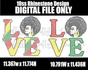 Black History Month LOVE Bling / Digital Rhinestone Template / ss10 hotfix rhinestones design / archivo SVG para Cricut, Cameo y otros
