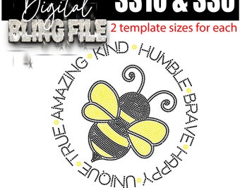 Bee Amazing Bling | Digital Rhinestone Template | ss10 & ss6 hotfix rhinestones  design | SVG file for Cricut, Cameo and others