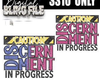 Caution Discernment in Progress | Digital Rhinestone Template | ss10 hotfix rhinestones  design | SVG |