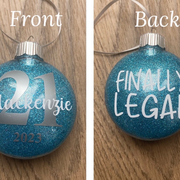 Personalized Glitter Age Milestone Ornament Personalized 21 TWENTY-ONE Ornament - Custom 21 Finally Legal Ornament