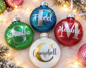 Personalisierter Monogramm-Weihnachtsschmuck – Glitzernde Weihnachtskugel | Personalisiertes Weihnachtsgeschenk