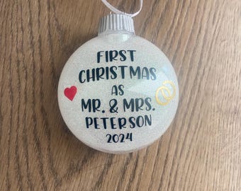 Personalized 2025 First Christmas as Mr. & Mrs. Ornament – Custom Just Married Glitter Ornament/Keepsake/Gift for Newlyweds