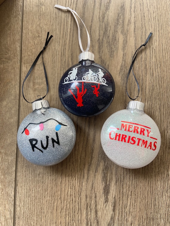 Str@nger Things Inspired Glitter Ornament Set – TV Themed Holiday Decorations