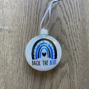 Polizei Unterstützung personalisierte Ornament - Regenbogen gedruckte Glitzer Kugel, Name oder &quot;&quot;Back the Blue&quot;&quot;&quot;