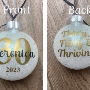 30th Personalized Glitter Milestone Bauble Ornament – Birthday Keepsake, Custom Name & Year | THIRTY Years | Thirty, Flirty, Thriving