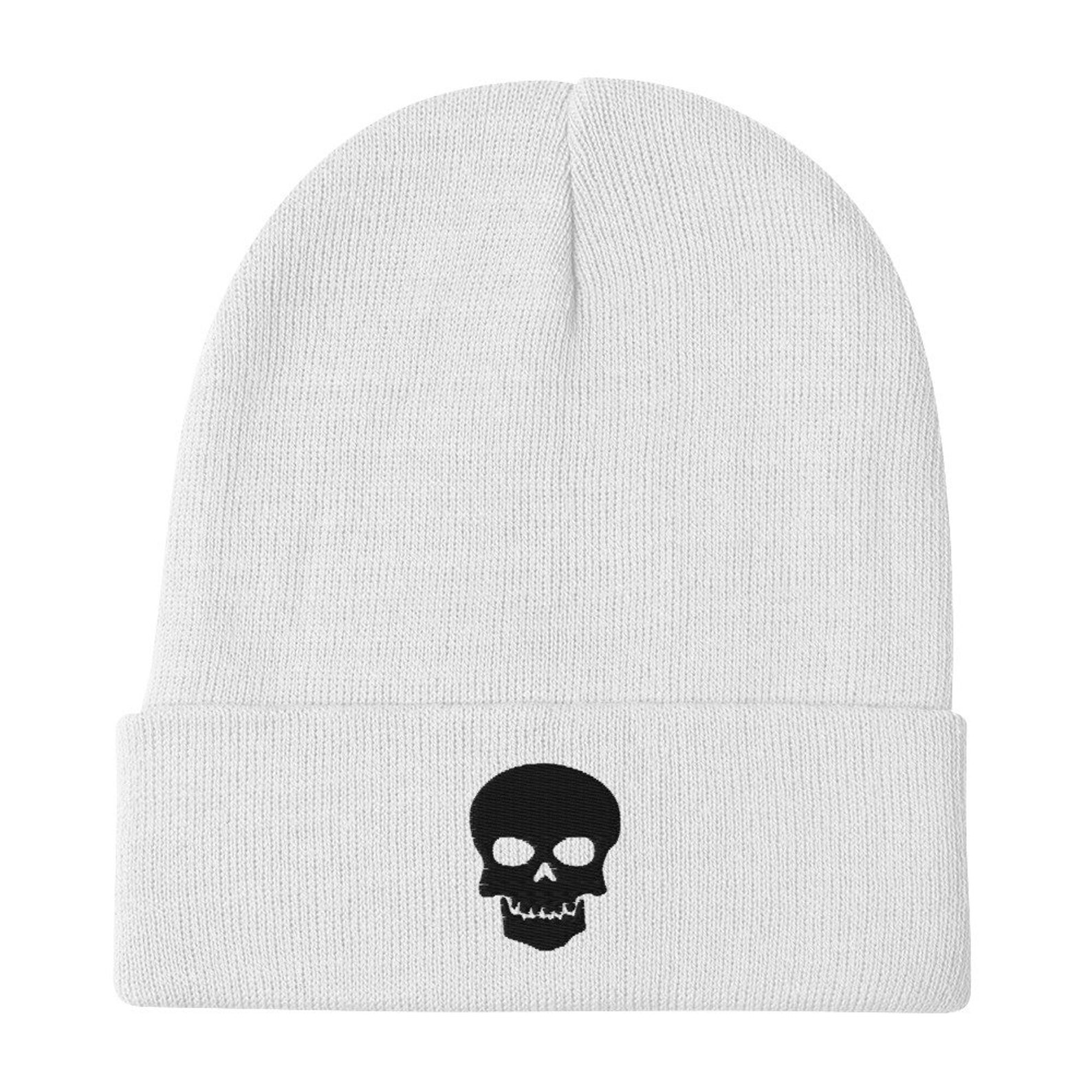 Skull Embroidered Beanie Etsy