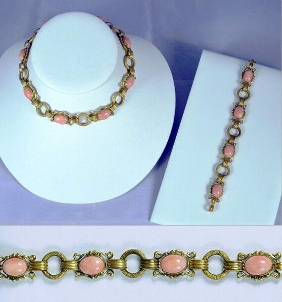 Faux ANGEL SKIN CORAL Georgian Revival Necklace & 