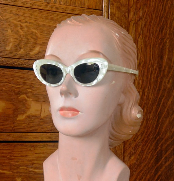 Lunettes De Soleil Vintage Cat Eye Années 50/60 - Style Papillon, Monture Noir Et Blanc, Occasion