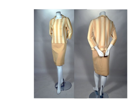 60’s MOD STRIPE Knit Suit_Stripe Mod Top, Solid Pe