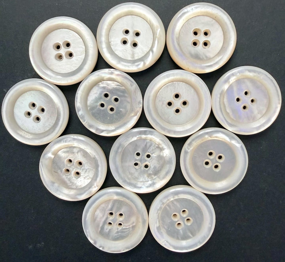 12 Antique Heavy Mother of Pearl / Shell Buttons, 1 1/4" X 1/8" Thick ...