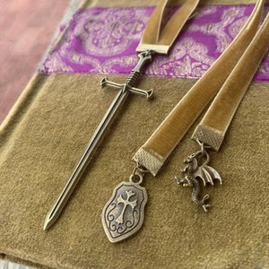 Gold or Black Velvet Sword Bookmark Men Gift Medieval Dragon Throne Renaissance Cosplay Fairytale