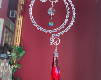 Luxury Suncatcher Crystal Copper Wire Art Rainbow Maker Red Prism Ornament