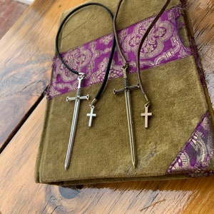 Black or Gold Leather Sword Cross Bookmark - Men or Dad Gift - Medieval Renaissance Cosplay