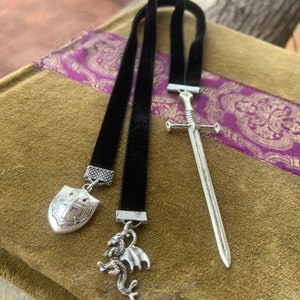 Black or Gold Velvet Dragon Bookmark Men Gift Medieval Sword Castle Throne Renaissance Cosplay Fairytale
