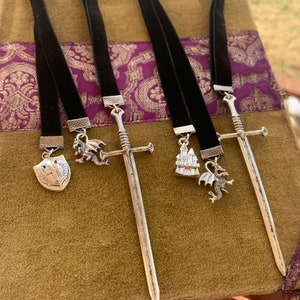 Black or Gold Velvet Dragon Bookmark Men Gift Medieval Sword Castle Throne Renaissance Cosplay Fairytale