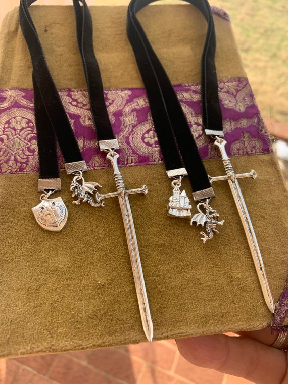 Sword Bookmark Dragon Castle Cosplay Gift Fantasy Reader Bookmark Velvet Unique Fathers Day Present