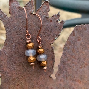 Cute Copper Earrings Gray Agate Gemstone Short Handforged Accessories