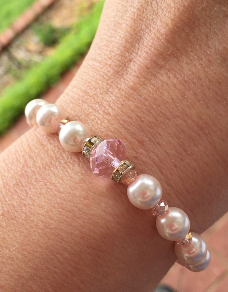 Pink Pearl Jewelry Bridesmaid Gift under 25 Bridal Blush Wedding Accessories Bracelet Earrings Set October Birthday Breast Cancer Awareness