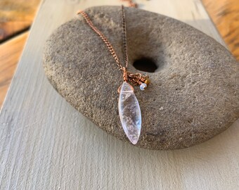 Rose Quartz Everyday Necklace - Wire Wrapped Charm Gemstone  - Layering Pendant - Minimal Jewelry