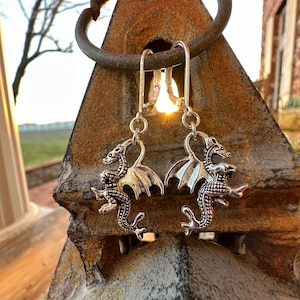 Orecchini A Goccia Long Dragon Con Gancio Argento 925 - Gioiello Artigianale UK