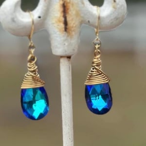 Blue Crystal Brass Earrings: Baubles and Bling for Your Ears
